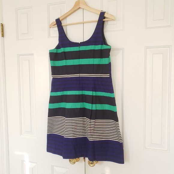 Loft Sleeveless Striped Blue Greed Dress - 6P Size - Picture 12 of 13
